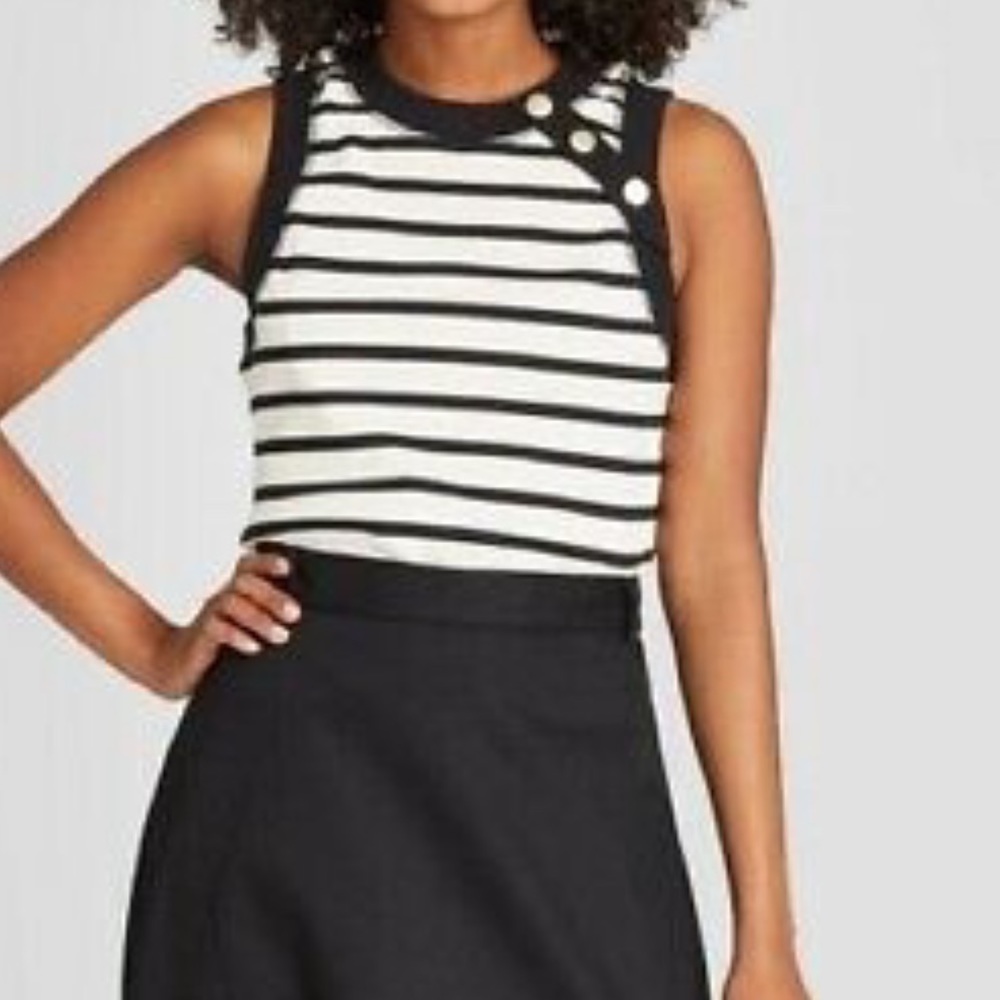 Who What Wear Women's Striped Boat Neck Button Shoulder Tank Top M